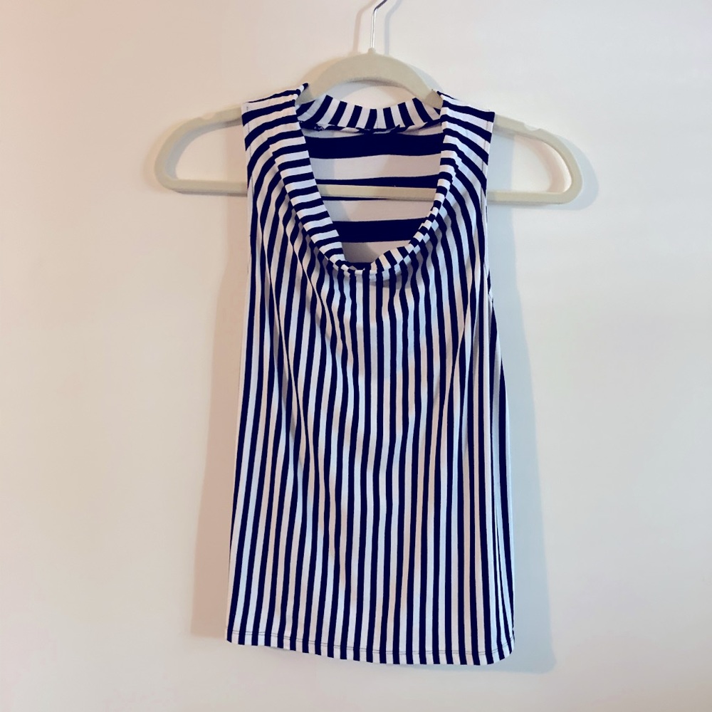 Vintage Smart Set Sleeveless Black & White Striped Top Vertical and Horizontal